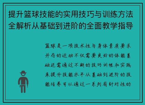 提升篮球技能的实用技巧与训练方法全解析从基础到进阶的全面教学指导
