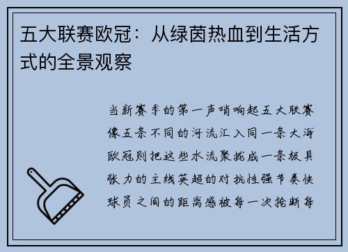 五大联赛欧冠：从绿茵热血到生活方式的全景观察